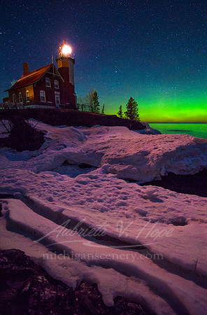 "Aurora Borealis at Eagle Harbor Lighthouse"