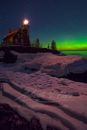 "Aurora Borealis at Eagle Harbor Lighthouse"