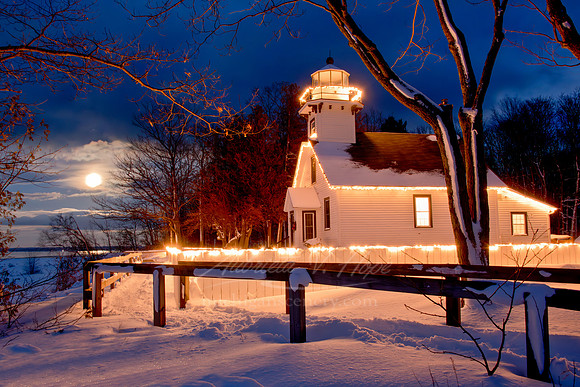 "Winter Moonrise, Mission Point Lighthouse"