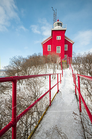 "Marquette Harbor Lighthouse in March"