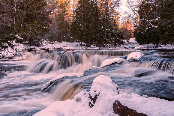 "Winter Sunset, Bond Falls"