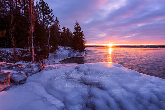 "Winter Sunset, Presque Isle Park, Marquette: